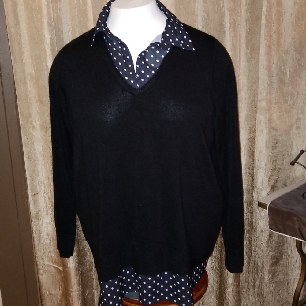 Black Sweater with Faux polka dot blouse